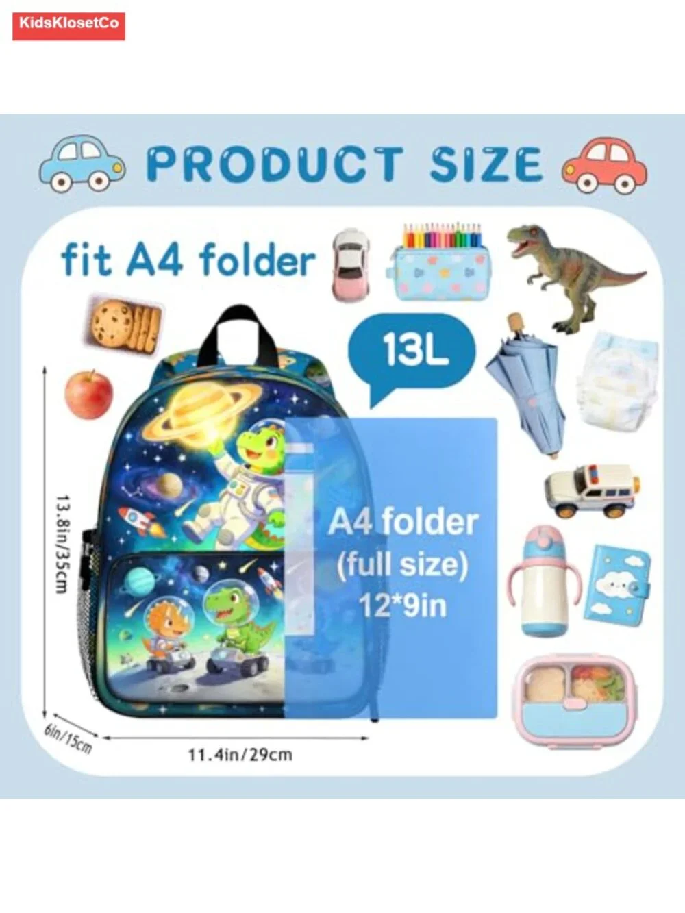 Kids Dinosaur Astronaut Backpack, Lightweight School Daypack for Boys Girls Age